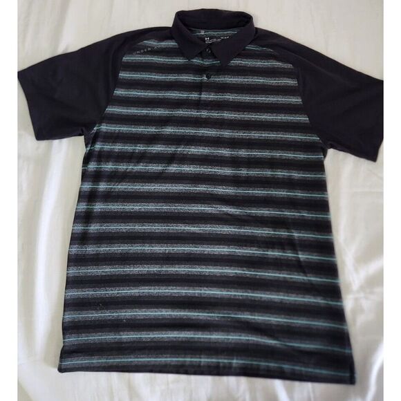 Under Armour Other - Under Armour Shirt Mens L Black Gray Loose Fit Short Sleeve Polo Golf Heat Gear